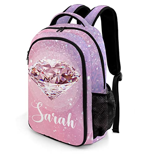 Anneunique Custom Pink Diamond Backpack Custom Name Large Capacity Shoulder Bags for Sports Party