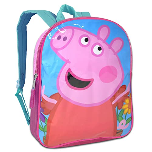 Screen Legends Peppa Pig Backpack and Lunch Box Set - Bundle with 15" Peppa Pig Backpack, Lunch Bag, Tattoos, and More | Peppa Pig Backpack for Girls