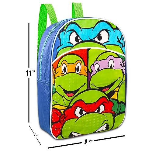 Teenage Mutant Ninja Turtles Mini Backpack with Lunch Box Set - Bundle with 11” TMNT Backpack, Lunch Bag, Stickers, More | TMNT Backpack for Toddler Boys