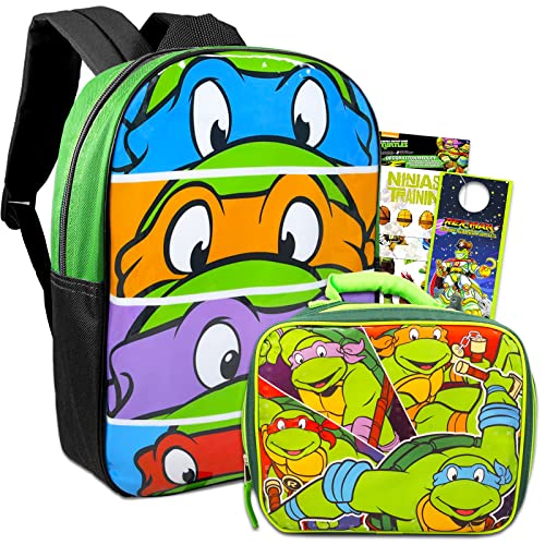 Teenage Mutant Ninja Turtles Backpack with Lunch Bag for Boys - Bundle with 15” TMNT Backpack, Lunch Box, Stickers, More | TMNT Backpack Set