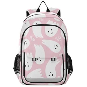 vnurnrn kids backpack pink cute halloween ghost print big storage multi pockets 17.7 in school backpack with chest buckle reflective strip for boys girls 6+ years in primary middle high school
