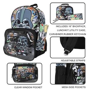 Star Wars 5-Piece Set: 16" Backpack, Lunchbox, Utility Case, Rubber Keychain, and Carabiner