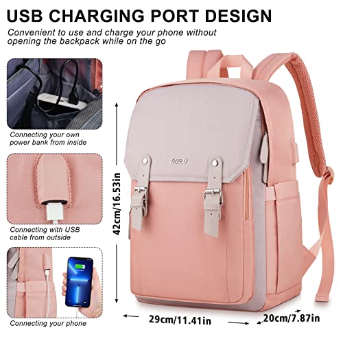 RJEU Girls Backpack for School,15.6in Laptop Backpack School Bag for College Middle High School Student Teenager,Cute Bookbag for Women,Pink Gray