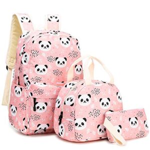 oygejmt panda school backpacks 3 piece set for girls teens backpack with lunch bag and pencil case kids 3 in 1 bookbags set school bag (panda,16.7 in)