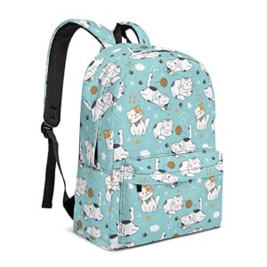 big kids school backpack, cute cat classic lightweight school bookbags for teen boys girls, durable casual daypack 17 in for middle high school college students with 15-inch laptop compartment