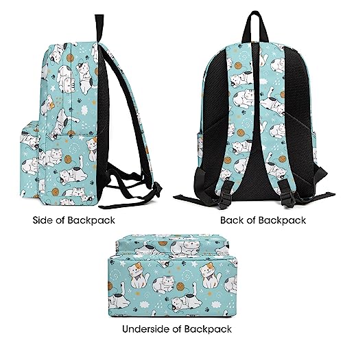 Big Kids School Backpack, Cute Cat Classic Lightweight School Bookbags for Teen Boys Girls, Durable Casual Daypack 17 IN for Middle High School College Students with 15-Inch Laptop Compartment