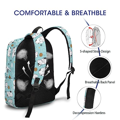 Big Kids School Backpack, Cute Cat Classic Lightweight School Bookbags for Teen Boys Girls, Durable Casual Daypack 17 IN for Middle High School College Students with 15-Inch Laptop Compartment