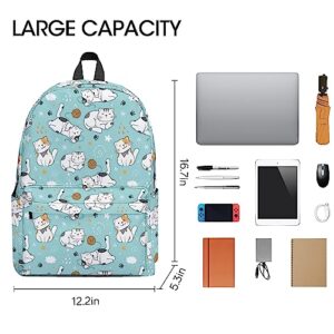 Big Kids School Backpack, Cute Cat Classic Lightweight School Bookbags for Teen Boys Girls, Durable Casual Daypack 17 IN for Middle High School College Students with 15-Inch Laptop Compartment