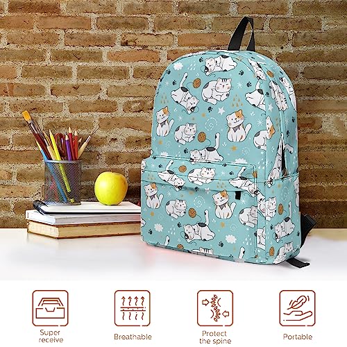 Big Kids School Backpack, Cute Cat Classic Lightweight School Bookbags for Teen Boys Girls, Durable Casual Daypack 17 IN for Middle High School College Students with 15-Inch Laptop Compartment