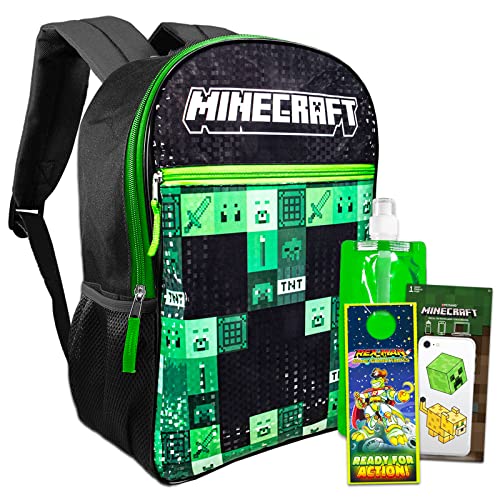 Game Party Minecraft Backpack for Boys 8-12 - Bundle with 16” Minecraft Backpack, Water Bottle, Decals, More | Minecraft Backpack Set for Kids