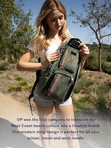 Ocean Pacific Crossbody Sling Bag for Travel, Sports, Beach, Hiking, Work, Casual Daypack for Men Women (Olive)