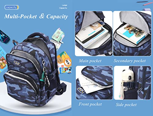 Camo Toddler Boys Small Backpacks, Water-resistant Preschool Kindergarten Kids Backpacks Bookbags, Blue