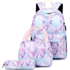 joyfulife school backpack for girls backpack with lunch box pencil case teen kids bookbags set travel laptop backpack casual daypacks