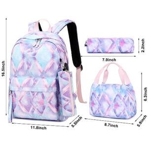 Joyfulife School Backpack for Girls Backpack with Lunch Box Pencil Case Teen Kids Bookbags Set Travel Laptop Backpack Casual Daypacks