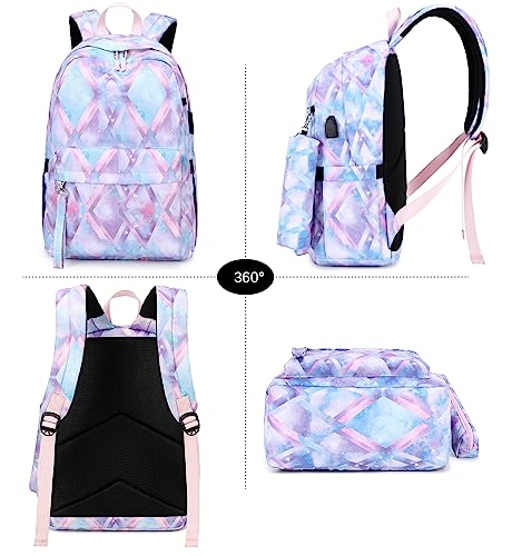 Joyfulife School Backpack for Girls Backpack with Lunch Box Pencil Case Teen Kids Bookbags Set Travel Laptop Backpack Casual Daypacks