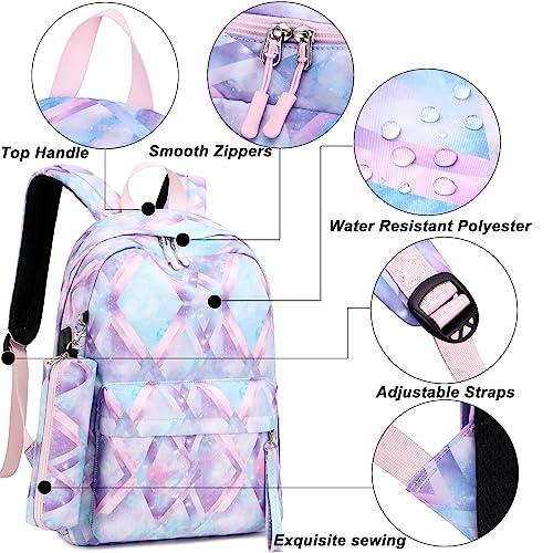 Joyfulife School Backpack for Girls Backpack with Lunch Box Pencil Case Teen Kids Bookbags Set Travel Laptop Backpack Casual Daypacks