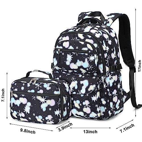 Joyfulife School Backpack for Girls Backpack with Lunch Box Lightweight Water Resistant Kids Bookbags Set