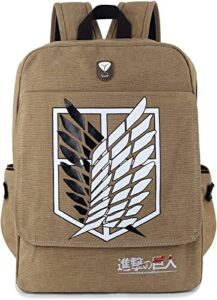 soutrend aot anime canvas backpack mens school bag khaki bookbag printed backpack daypack with headphone hole