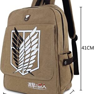 Soutrend AOT Anime Canvas Backpack Mens School Bag Khaki Bookbag Printed Backpack Daypack with Headphone Hole