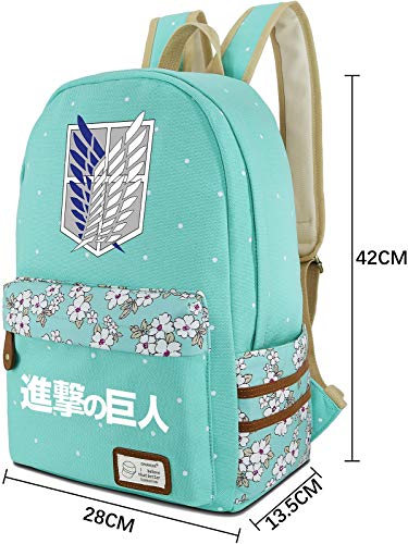 Soutrend AOT Wings Anime Canvas Backpack Polka Dots School Bag Printed Rucksack Daypacks Green Bookbag