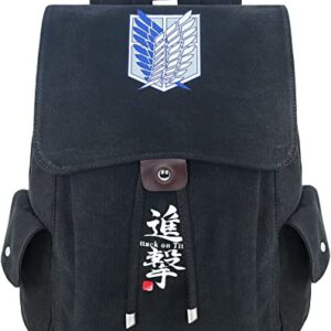 Soutrend AOT Anime Canvas Backpack Mens College School Bag Black Bookbag Drawstring Flap Back Pack Printed Daypack