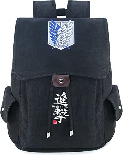 Soutrend AOT Anime Canvas Backpack Mens College School Bag Black Bookbag Drawstring Flap Back Pack Printed Daypack