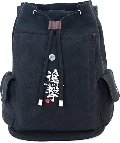 Soutrend AOT Anime Canvas Backpack Mens College School Bag Black Bookbag Drawstring Flap Back Pack Printed Daypack