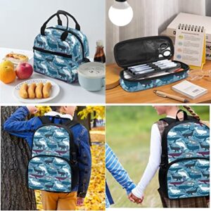 Renewold Blue Whale Print 3 Pack Kids Backpack Set Primary Middle Student School Book Bag Kids Teens Boys Girls Schoolbag with Lunch Box Pencil Case Set Lightweight