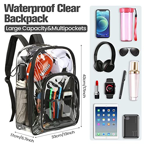 Sweetude 3 Pcs Heavy Duty PVC Clear Backpacks for School See Through Transparent Backpack Stadium Approved Clear Bookbag with Reinforced Strap for Women Girls Men Work Travel Workplace College