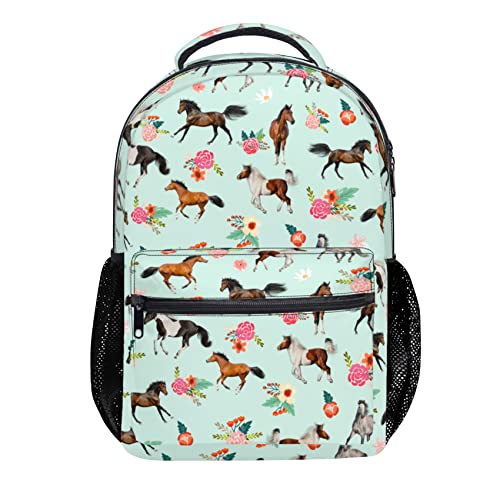 Lamtwbos Horse Print Kids Backpacks for Girls Boys Middle-School Elementary Bookbags 17 Inch Waterproof Lightweight Schoolbag for Kids