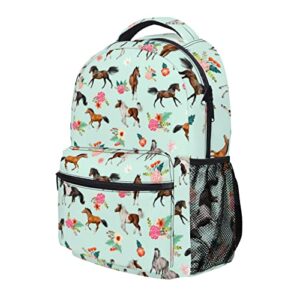 Lamtwbos Horse Print Kids Backpacks for Girls Boys Middle-School Elementary Bookbags 17 Inch Waterproof Lightweight Schoolbag for Kids