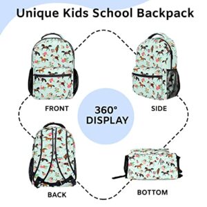 Lamtwbos Horse Print Kids Backpacks for Girls Boys Middle-School Elementary Bookbags 17 Inch Waterproof Lightweight Schoolbag for Kids