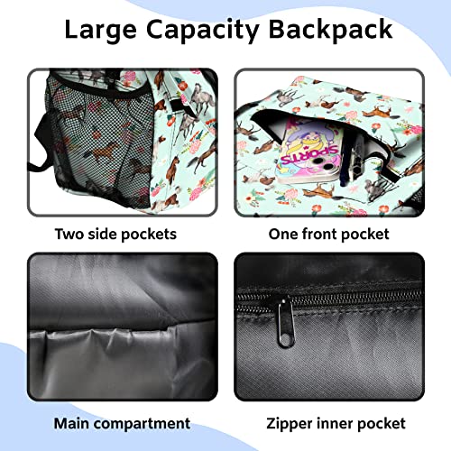 Lamtwbos Horse Print Kids Backpacks for Girls Boys Middle-School Elementary Bookbags 17 Inch Waterproof Lightweight Schoolbag for Kids