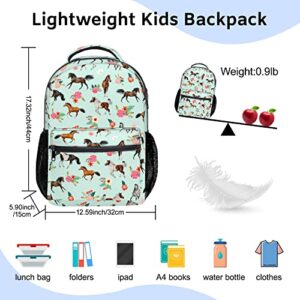 Lamtwbos Horse Print Kids Backpacks for Girls Boys Middle-School Elementary Bookbags 17 Inch Waterproof Lightweight Schoolbag for Kids