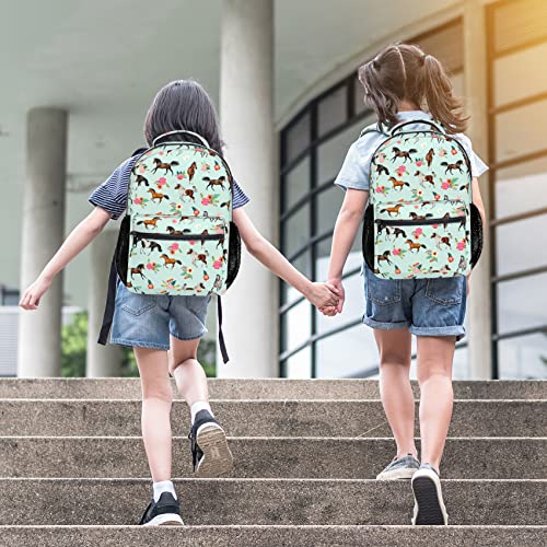 Lamtwbos Horse Print Kids Backpacks for Girls Boys Middle-School Elementary Bookbags 17 Inch Waterproof Lightweight Schoolbag for Kids