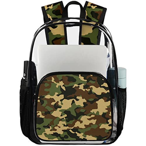 TropicalLife Camouflage Modern Camo Clear Backpack Heavy Duty PVC Transparent Backpack See Through Large Backpacks for Women Men