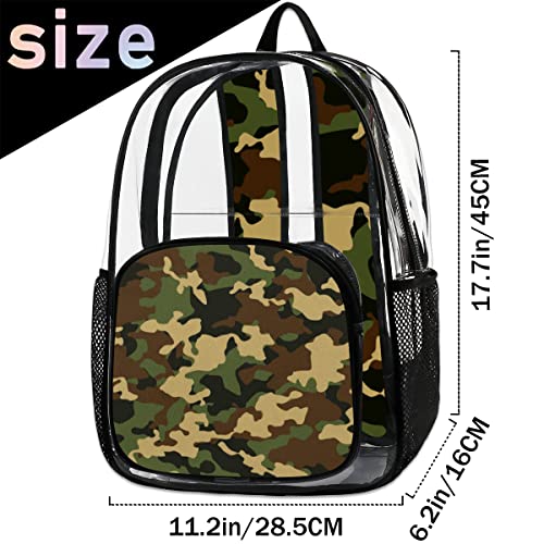 TropicalLife Camouflage Modern Camo Clear Backpack Heavy Duty PVC Transparent Backpack See Through Large Backpacks for Women Men