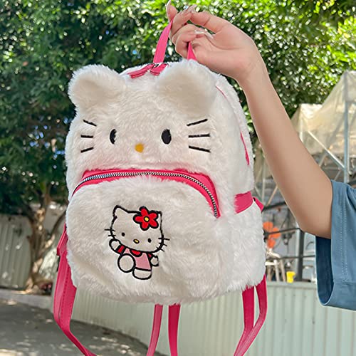 Ohjijinn Kawaii Backpack Cute Plush Bag, Anime Backpack Cartoon Schoolbag, Plush Backpack Mini Backpacks for Girls (White)