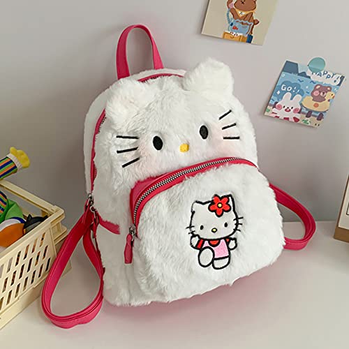 Ohjijinn Kawaii Backpack Cute Plush Bag, Anime Backpack Cartoon Schoolbag, Plush Backpack Mini Backpacks for Girls (White)