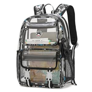 maod clear backpack stadium approved for school, transparent book bags heavy duty with free complimentary gift (black)