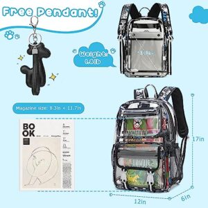 Maod Clear Backpack Stadium Approved for School, Transparent Book Bags Heavy Duty with Free Complimentary Gift (Black)