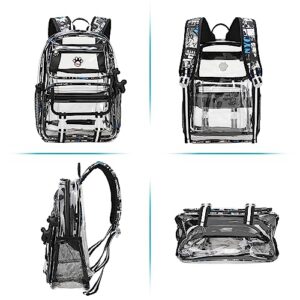 Maod Clear Backpack PVC Clear Bag Stadium Approved Large Boys Backpacks with Free Stickers and A Pendant（Black）