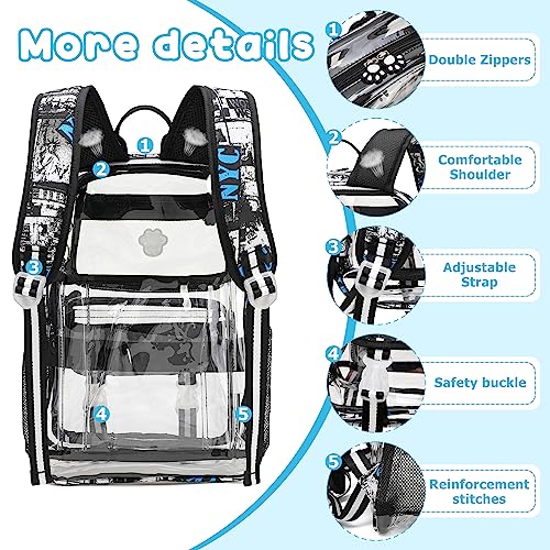 Maod Clear Backpack PVC Clear Bag Stadium Approved Large Boys Backpacks with Free Stickers and A Pendant（Black）