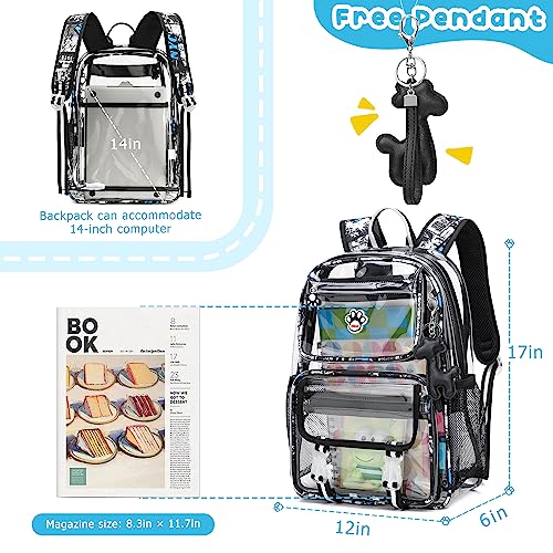 Maod Clear Backpack PVC Clear Bag Stadium Approved Large Boys Backpacks with Free Stickers and A Pendant（Black）