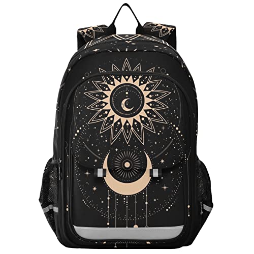 Glaphy Sun Moon Magical Boho Backpack School Bag Lightweight Laptop Backpack Student Travel Daypack with Reflective Stripes