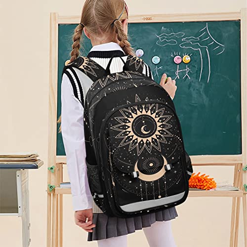 Glaphy Sun Moon Magical Boho Backpack School Bag Lightweight Laptop Backpack Student Travel Daypack with Reflective Stripes