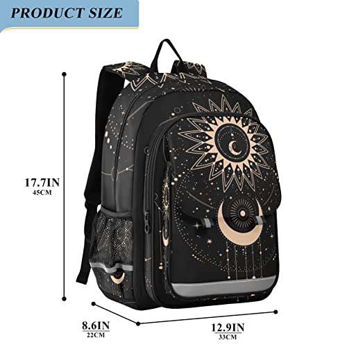 Glaphy Sun Moon Magical Boho Backpack School Bag Lightweight Laptop Backpack Student Travel Daypack with Reflective Stripes