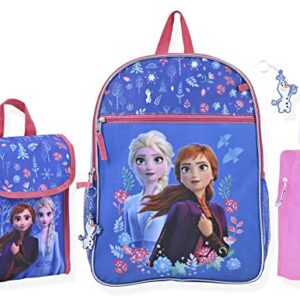 Disney Frozen Girls Backpack for Little Kids | 6 Piece Set Girls Water Bottle Keychains Snack Tote and Knapsack for School