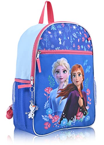 Disney Frozen Girls Backpack for Little Kids | 6 Piece Set Girls Water Bottle Keychains Snack Tote and Knapsack for School