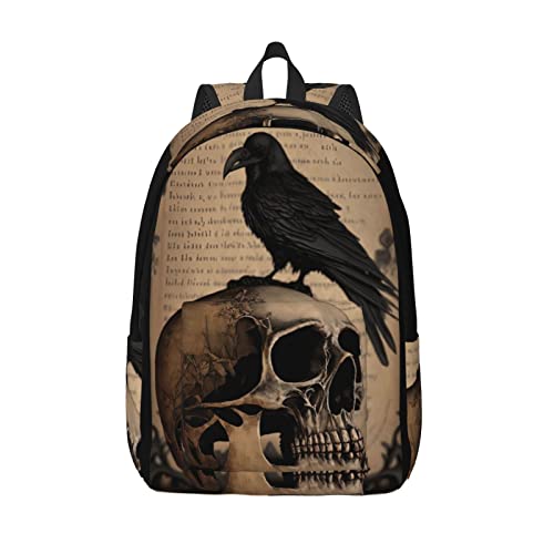 FYCFSLMY Edgar Allan Poe The Raven Skull Backpack with Adjustable Straps, Suitable for Travel Picnics Activities